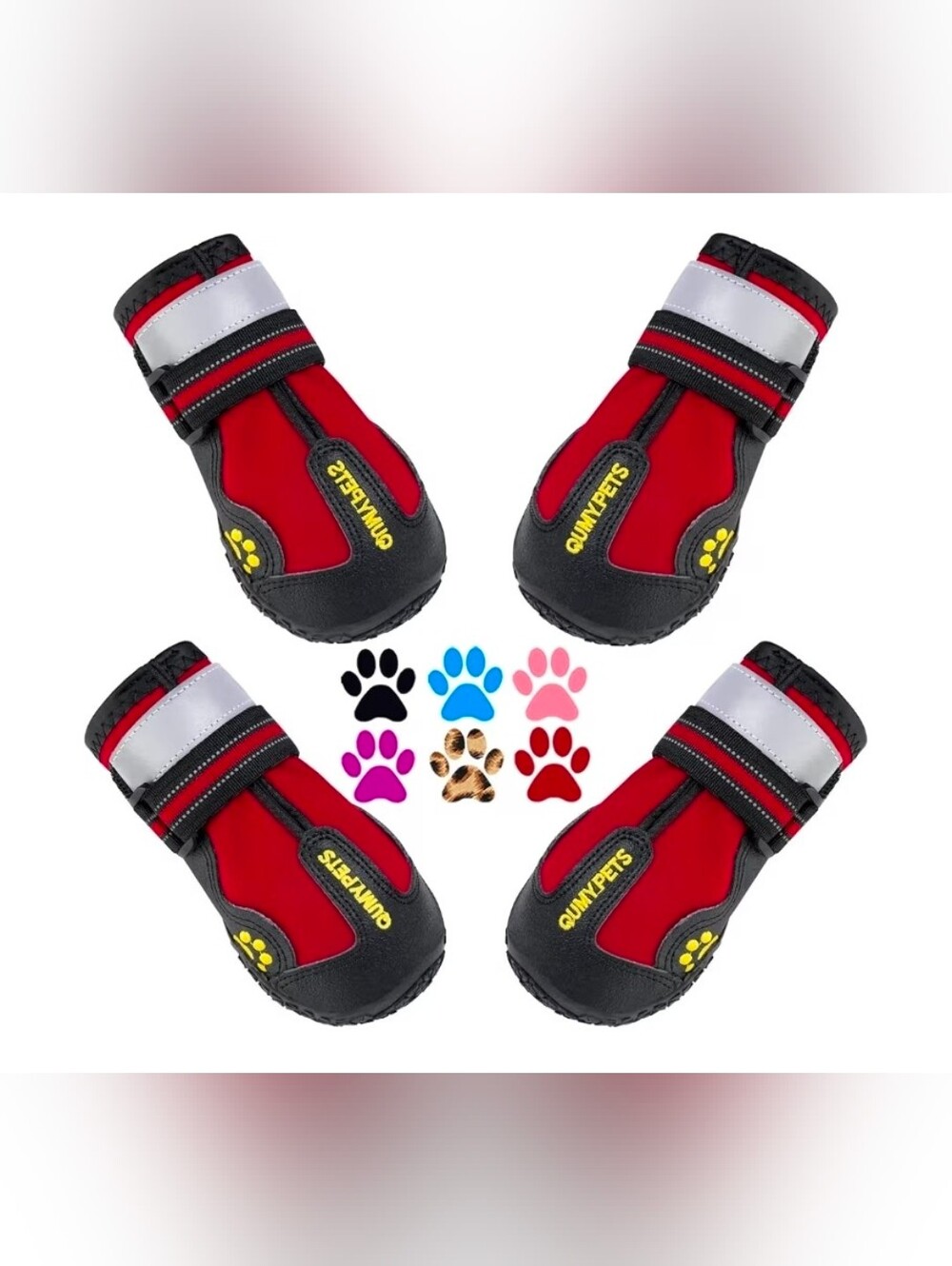 Qumy Red Reflective Dog Boots - 4 Pack -Size 2